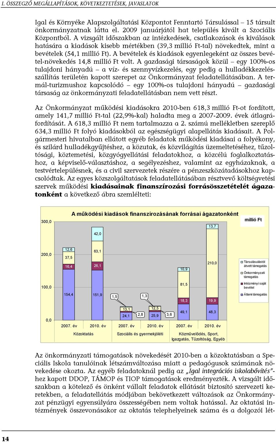 A vizsgált időszakban az intézkedések, csatlakozások és kiválások hatására a kiadások kisebb mértékben (39,3 millió Ft-tal) növekedtek, mint a bevételek (54,1 millió Ft).