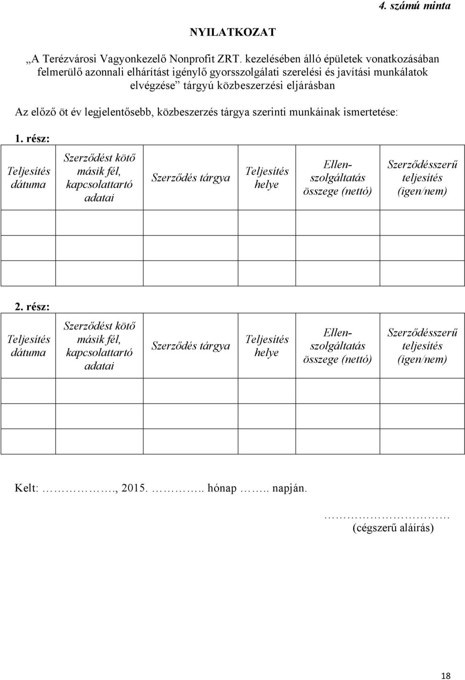 legjelentősebb, közbeszerzés tárgya szerinti munkáinak ismertetése: 1.