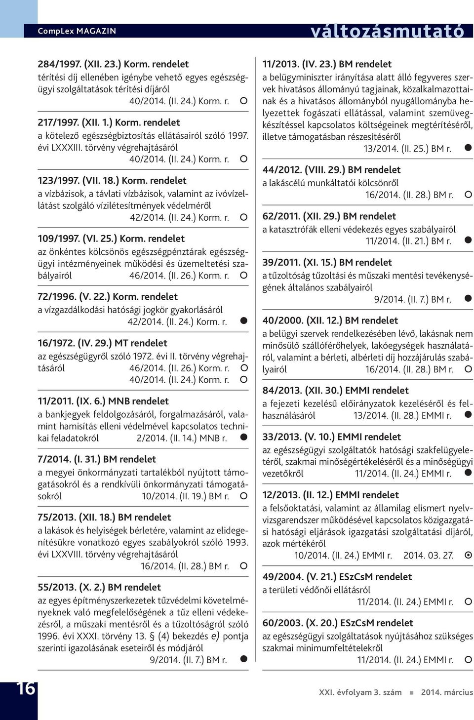 (VI. 25.) Korm. rendelet az önkéntes kölcsönös egészségpénztárak egészségügyi intézményeinek működési és üzemeltetési 72/1996. (V. 22.) Korm. rendelet a vízgazdálkodási hatósági jogkör gyakorlásáról 42/2014.