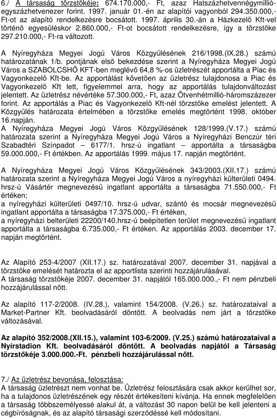 A Nyíregyháza Megyei Jogú Város Közgyűlésének 216/1998.(IX.28.) számú határozatának 1/b.