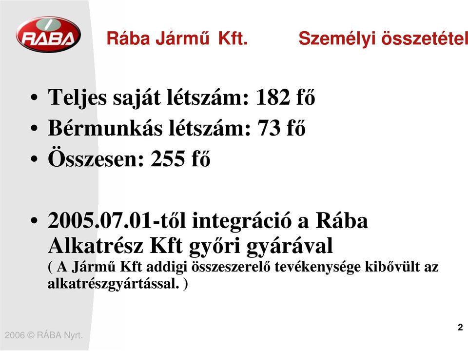 létszám: 73 fı Összesen: 255 fı 2005.07.