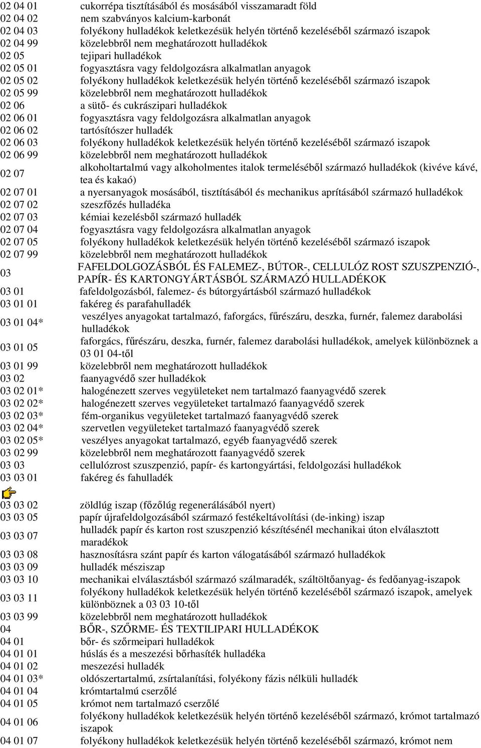 kezelésébıl származó iszapok 02 05 99 közelebbrıl nem meghatározott hulladékok 02 06 a sütı- és cukrászipari hulladékok 02 06 01 fogyasztásra vagy feldolgozásra alkalmatlan anyagok 02 06 02