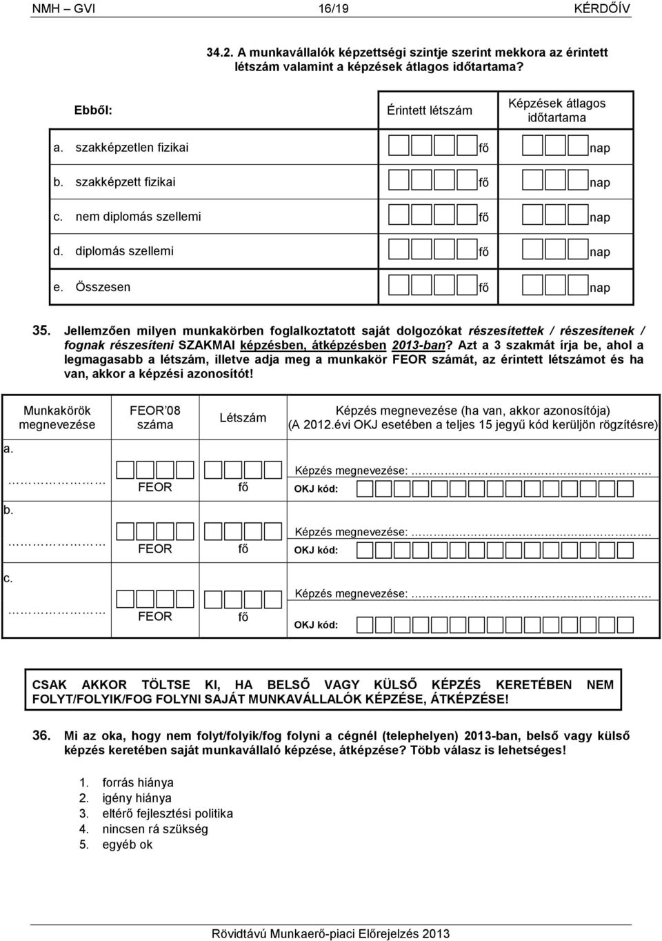 Jellemzően milyen munkakörben foglalkoztatott saját dolgozókat részesítettek / részesítenek / fognak részesíteni SZAKMAI képzésben, átképzésben 2013-ban?