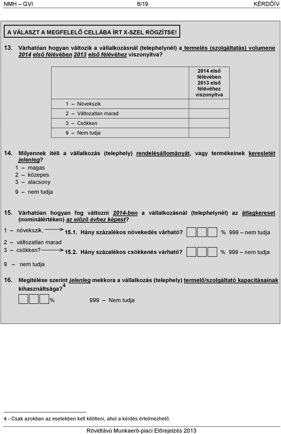 1 Növekszik 2 Változatlan marad 3 Csökken 9 Nem tudja 2014 első félévében 2013 első félévéhez viszonyítva 14.