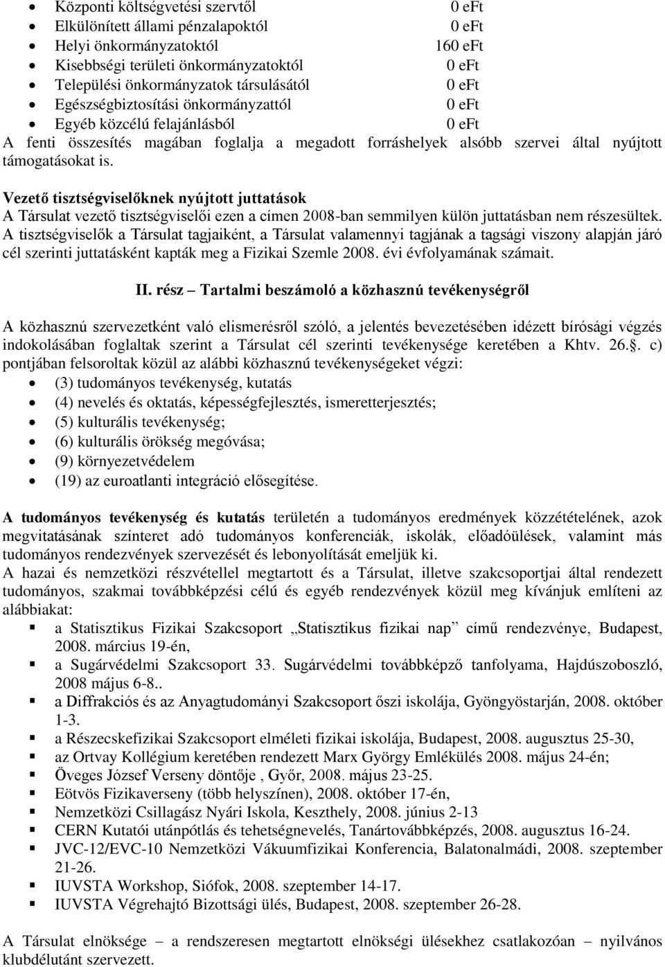 Vezető tisztségviselőknek nyújtott juttatások A Társulat vezető tisztségviselői ezen a címen 2008-ban semmilyen külön juttatásban nem részesültek.