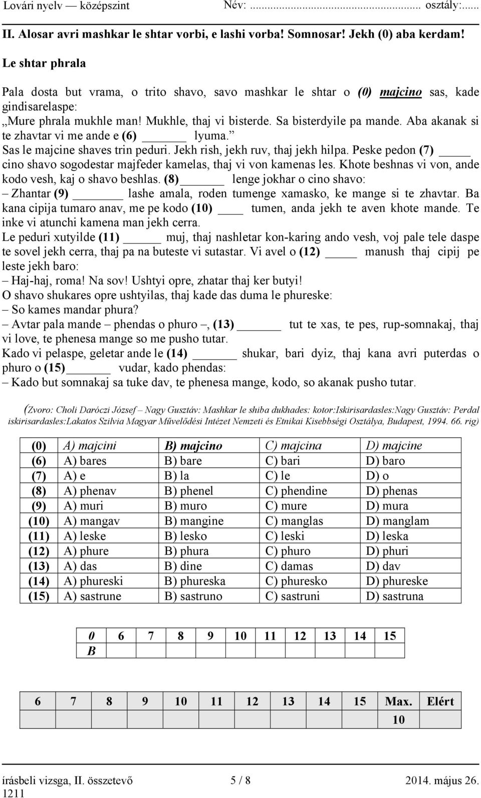 Aba akanak si te zhavtar vi me ande e (6) lyuma. Sas le majcine shaves trin peduri. Jekh rish, jekh ruv, thaj jekh hilpa.
