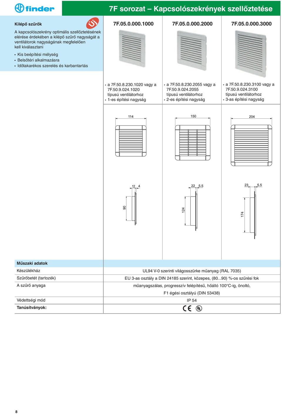 1020 típusú ventilátorhoz 1-es építési nagyság a 7F.50.8.230.2055 vagy a 7F.50.9.024.2055 típusú ventilátorhoz 2-es építési nagyság a 7F.50.8.230.3100 vagy a 7F.