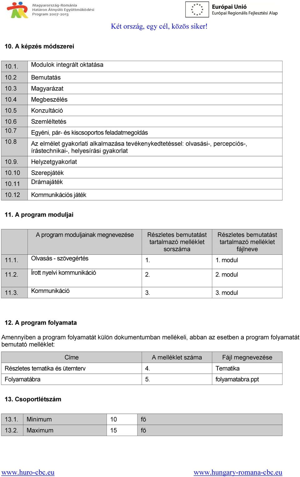 12 Kommunikációs játék 11. A program moduljai A program moduljainak megnevezése Részletes bemutatást tartalmazó melléklet sorszáma Részletes bemutatást tartalmazó melléklet fájlneve 11.1. Olvasás - szövegértés 1.