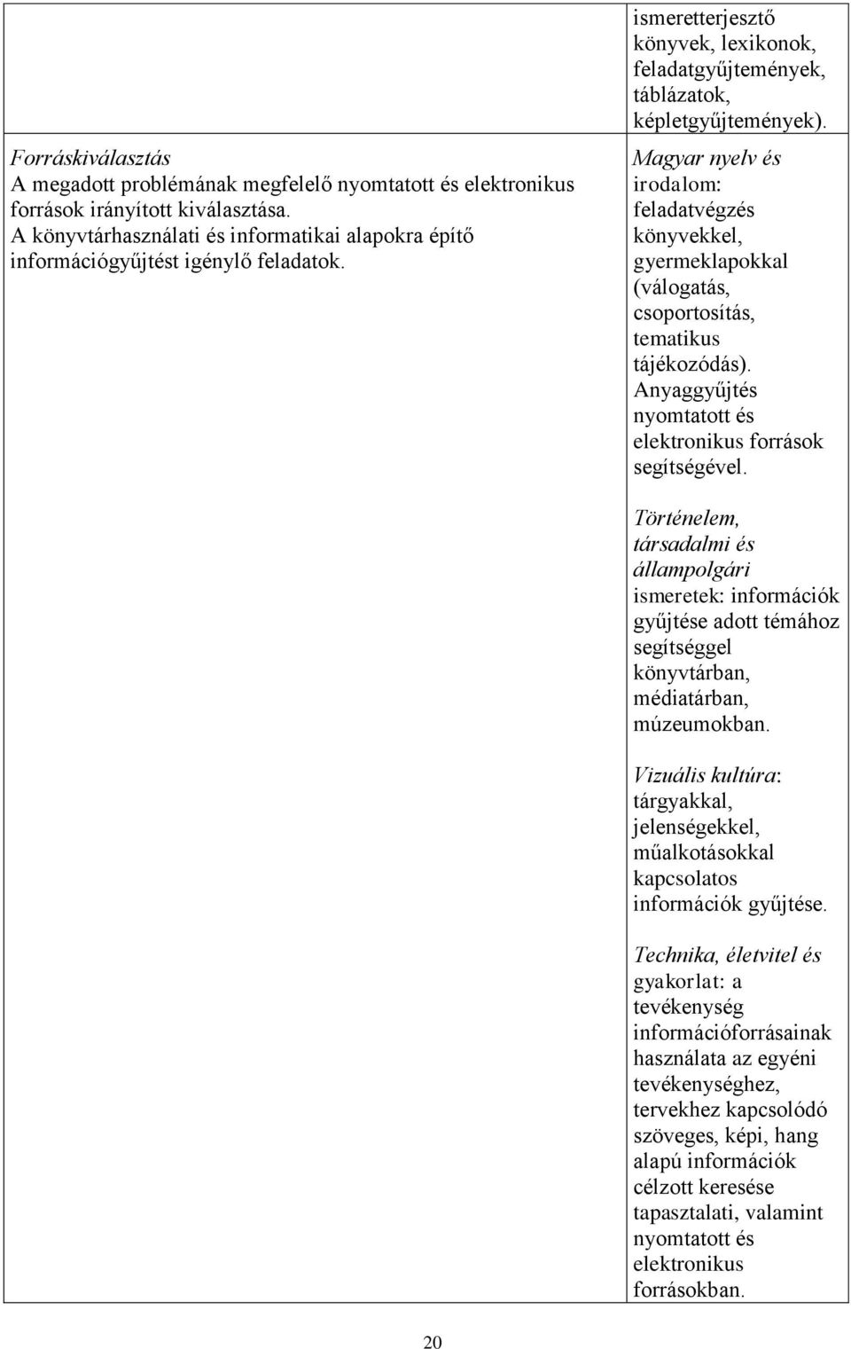 Magyar nyelv és irodalom: feladatvégzés könyvekkel, gyermeklapokkal (válogatás, csoportosítás, tematikus tájékozódás). Anyaggyűjtés nyomtatott és elektronikus források segítségével.