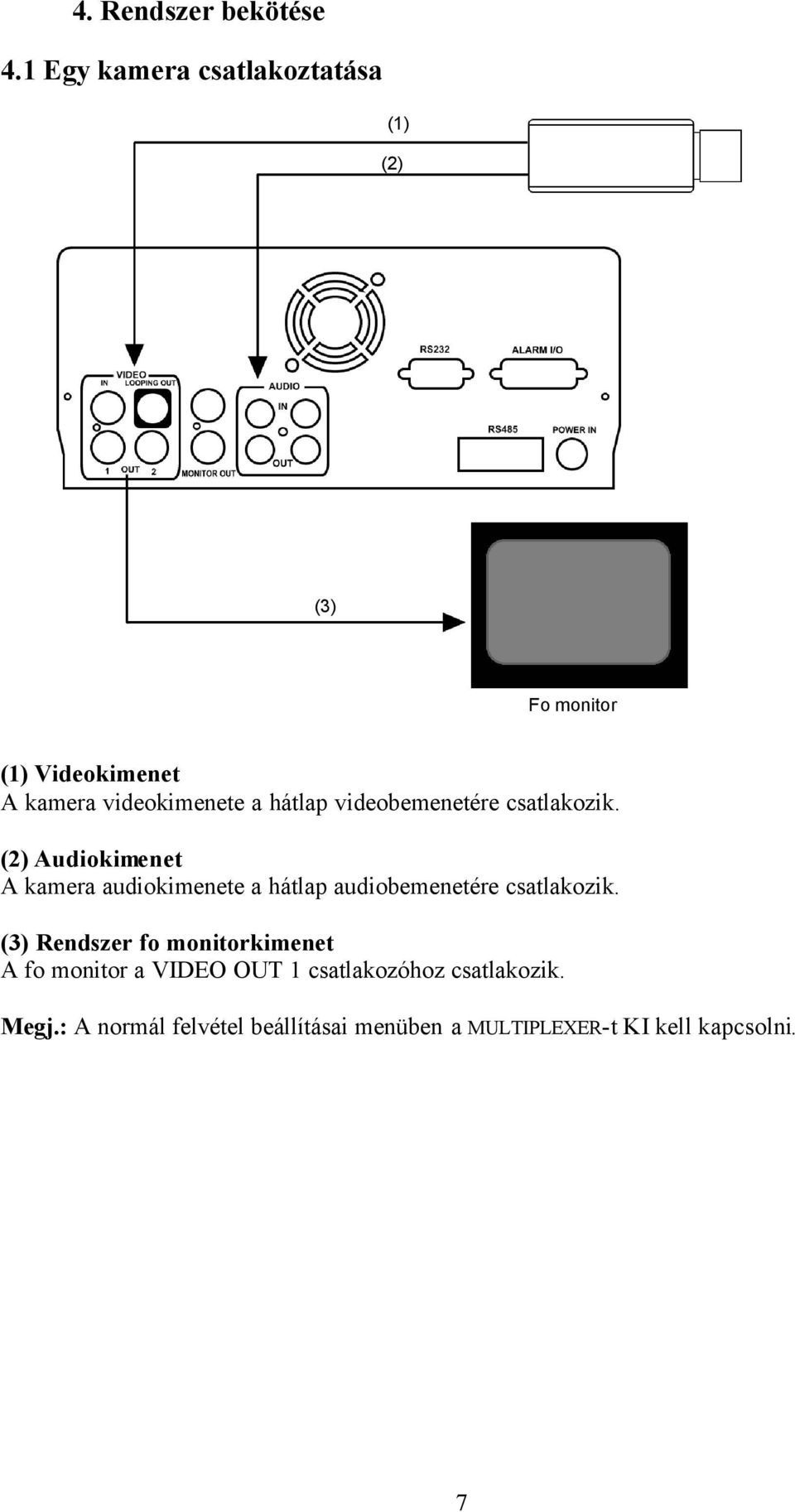 videokimenete a hátlap videobemenetére csatlakozik.