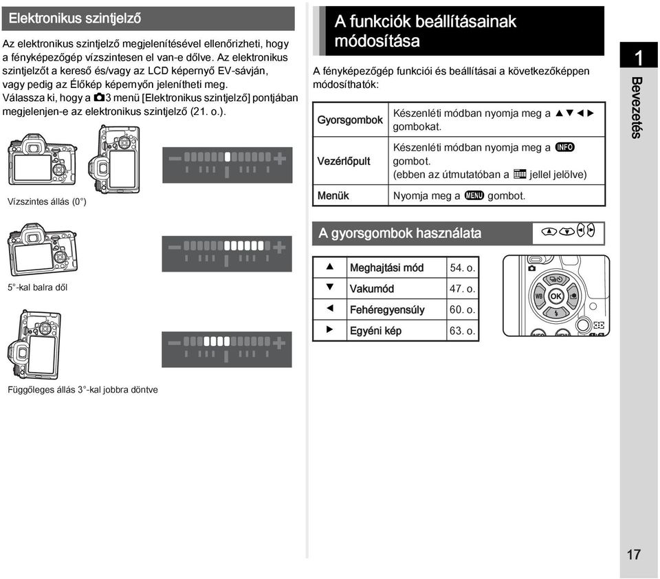 Válassza ki, hogy a A3 menü [Elektronikus szintjelző] pontjában megjelenjen-e az elektronikus szintjelző (21. o.).