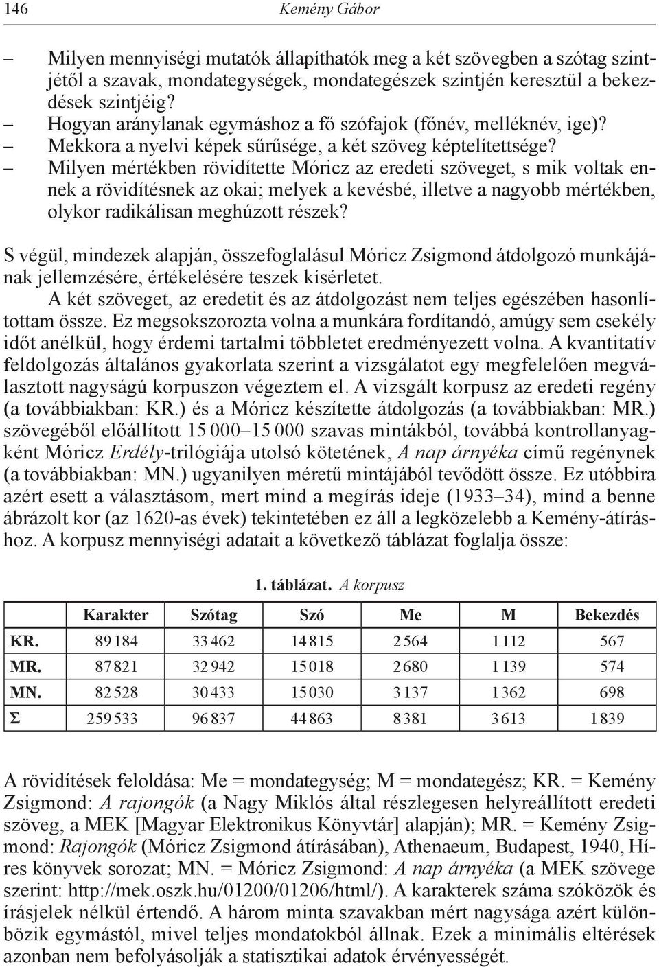 Milyen mértékben rövidítette Móricz az eredeti szöveget, s mik voltak ennek a rövidítésnek az okai; melyek a kevésbé, illetve a nagyobb mértékben, olykor radikálisan meghúzott részek?