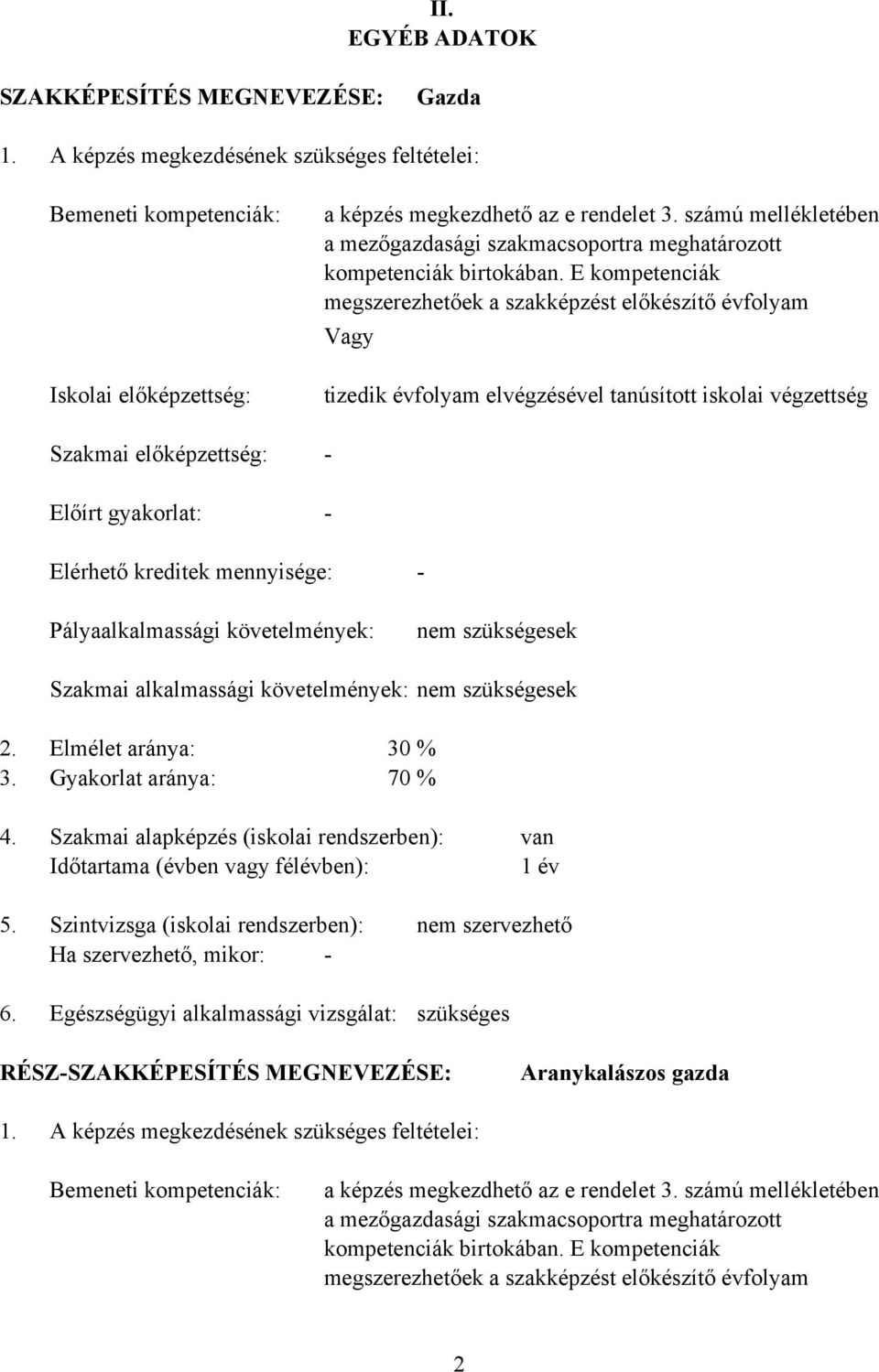 számú mellékletében a mezőgazdasági szakmacsoportra meghatározott kompetenciák birtokában.