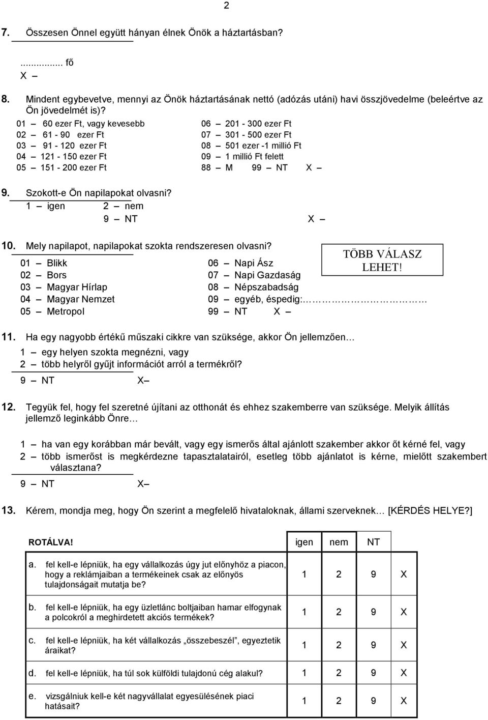Szokott-e Ön napilapokat olvasni? igen 2 nem 0. Mely napilapot, napilapokat szokta rendszeresen olvasni?