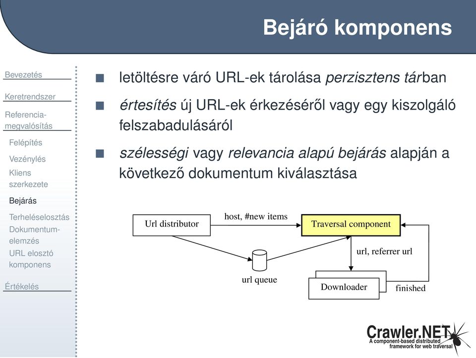 alapú bejárás alapján a következő dokumentum kiválasztása Terheléselosztás Dokumentumelemzés URL elosztó