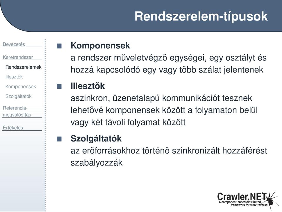 aszinkron, üzenetalapú kommunikációt tesznek lehetővé komponensek között a folyamaton belül vagy