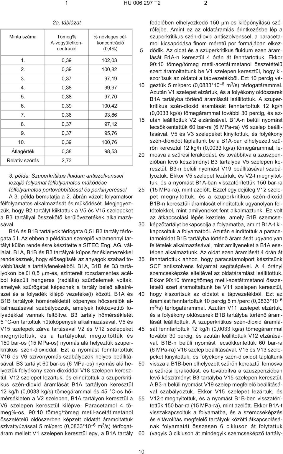 példa: Szuperkritikus fluidum antiszolvenssel lezajló folyamat félfolyamatos mûködése félfolyamatos portovábbítással és porkinyeréssel A 3. példa bemutatja a 2.