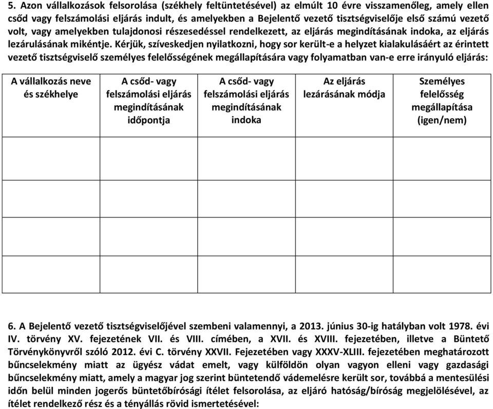 Kérjük, szíveskedjen nyilatkozni, hogy sor került-e a helyzet kialakulásáért az érintett vezető tisztségviselő személyes felelősségének megállapítására vagy folyamatban van-e erre irányuló eljárás: A