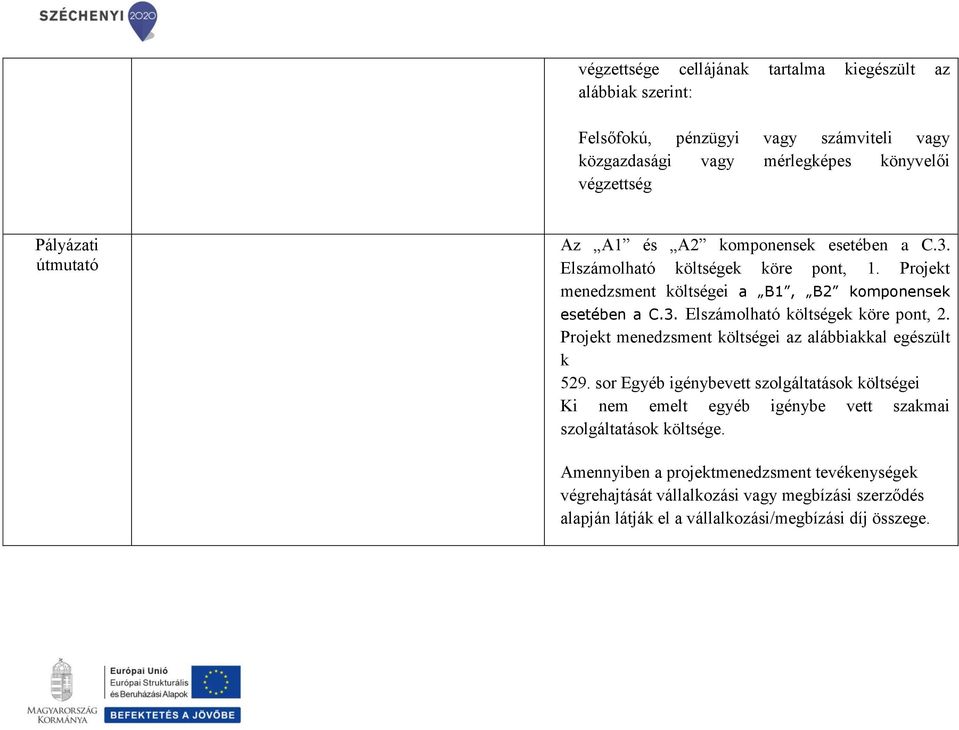 Projekt menedzsment költségei az alábbiakkal egészült k 529.