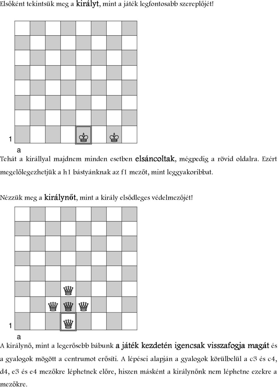 Ezért elsáncoltk megelılegezhetjük h1 bástyánknk z f1 mezıt, mint leggykoribbt.