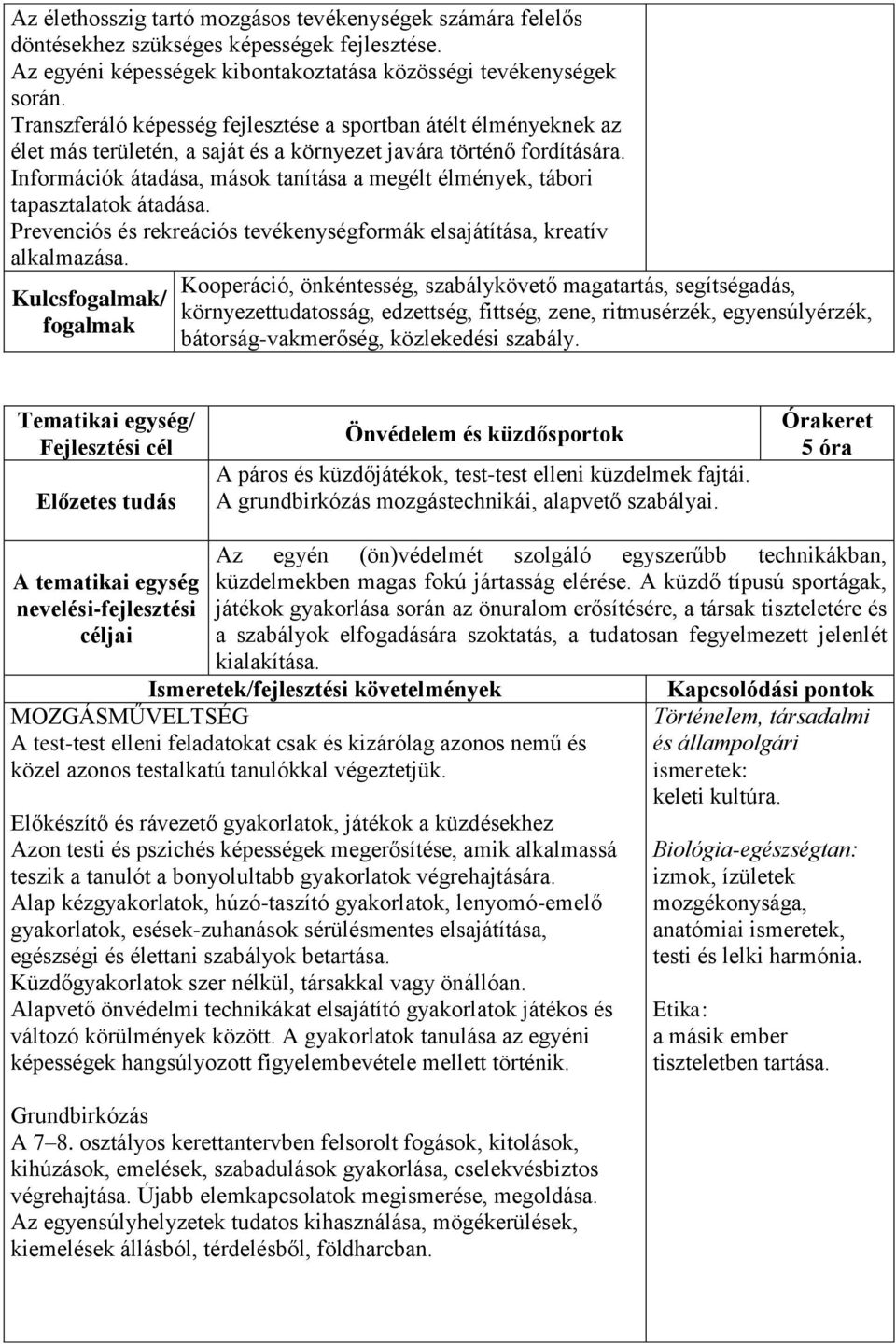 Információk átadása, mások tanítása a megélt élmények, tábori tapasztalatok átadása. Prevenciós és rekreációs tevékenységformák elsajátítása, kreatív alkalmazása.