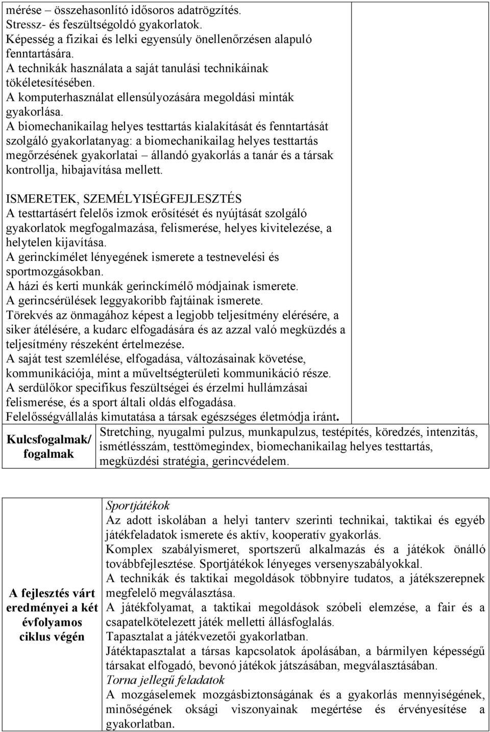 A biomechanikailag helyes testtartás kialakítását és fenntartását szolgáló gyakorlatanyag: a biomechanikailag helyes testtartás megőrzésének gyakorlatai állandó gyakorlás a tanár és a társak