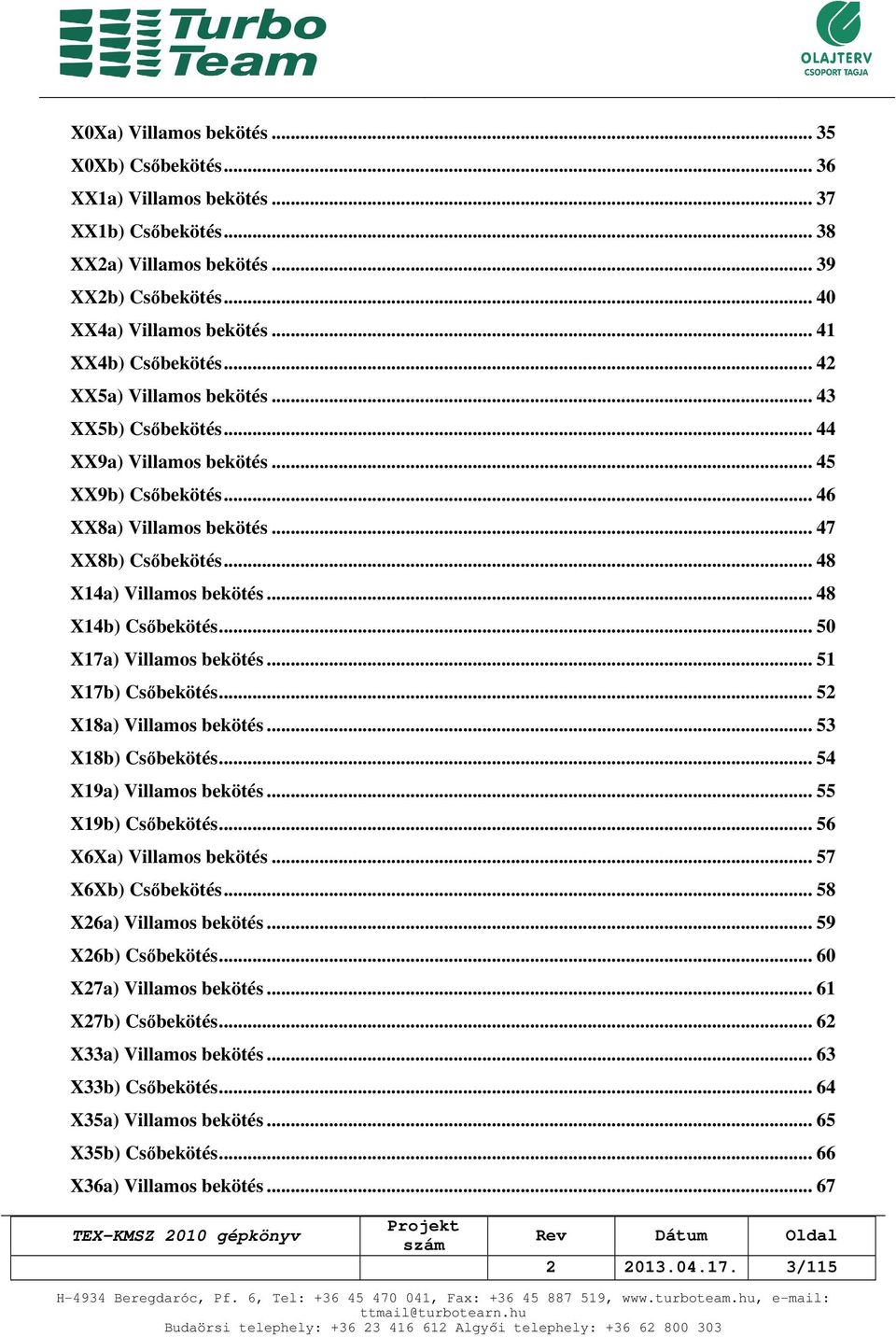 .. 48 X14b) Csőbekötés... 50 X17a) Villamos bekötés... 51 X17b) Csőbekötés... 52 X18a) Villamos bekötés... 53 X18b) Csőbekötés... 54 X19a) Villamos bekötés... 55 X19b) Csőbekötés.