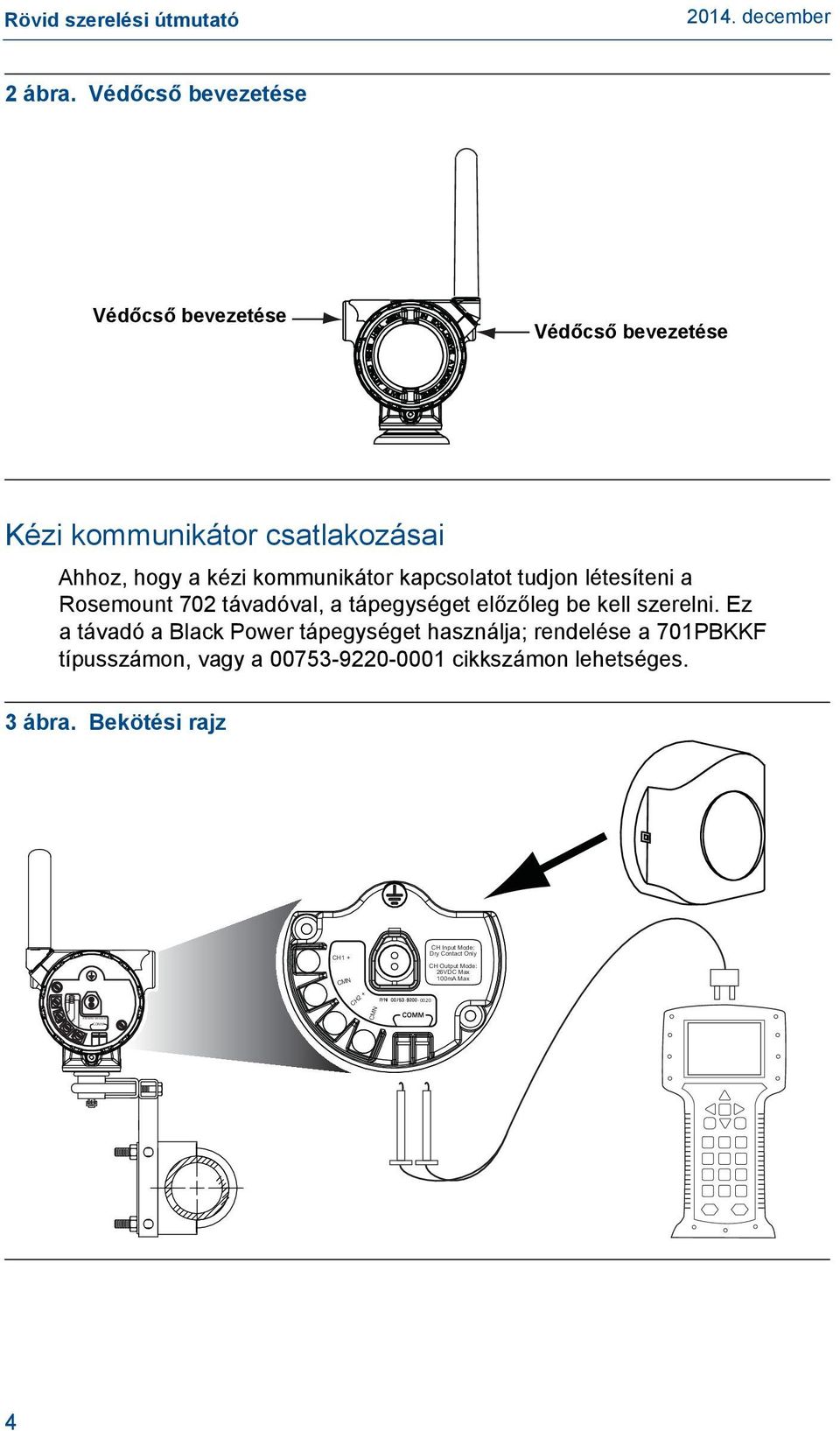 kapcsolatot tudjon létesíteni a Rosemount 702 távadóval, a tápegységet előzőleg be kell szerelni.