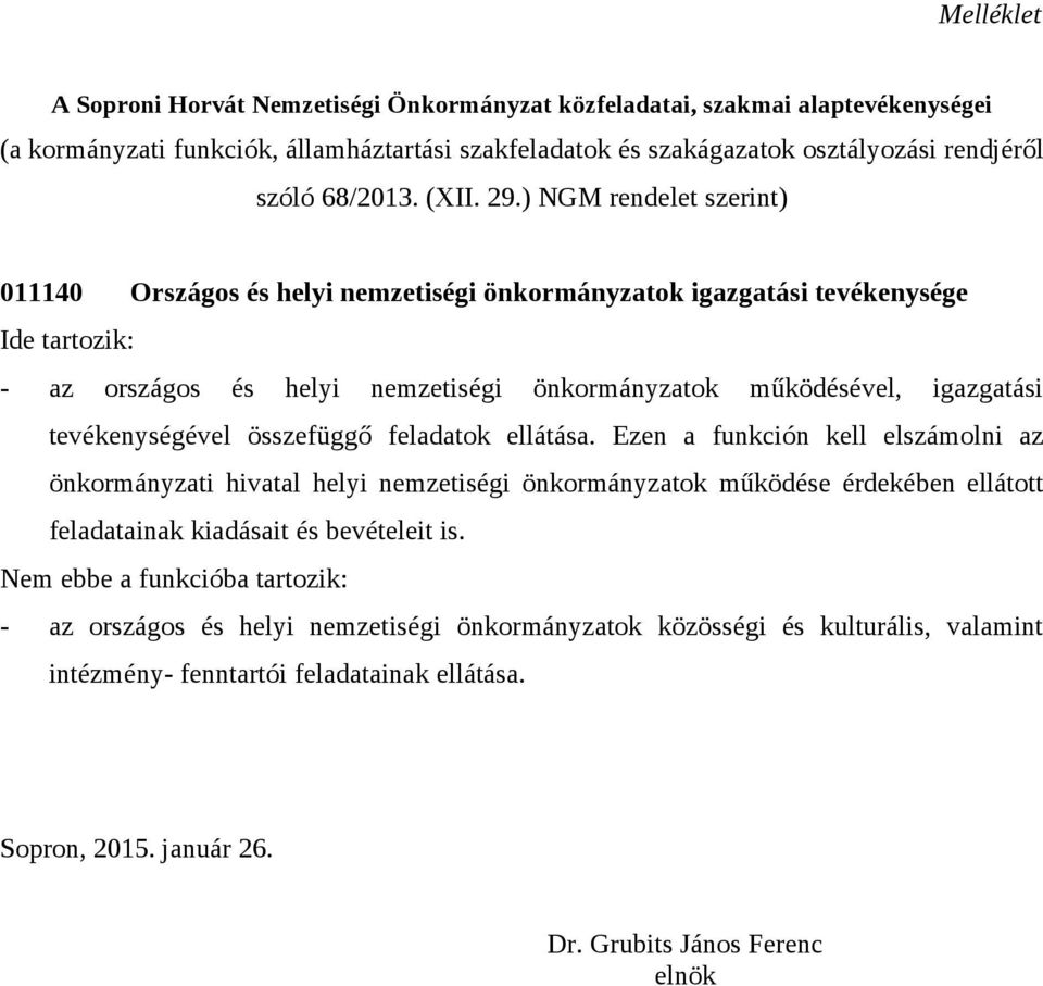 ) NGM rendelet szerint) 011140 Országos és helyi nemzetiségi önkormányzatok igazgatási tevékenysége Ide tartozik: - az országos és helyi nemzetiségi önkormányzatok működésével, igazgatási