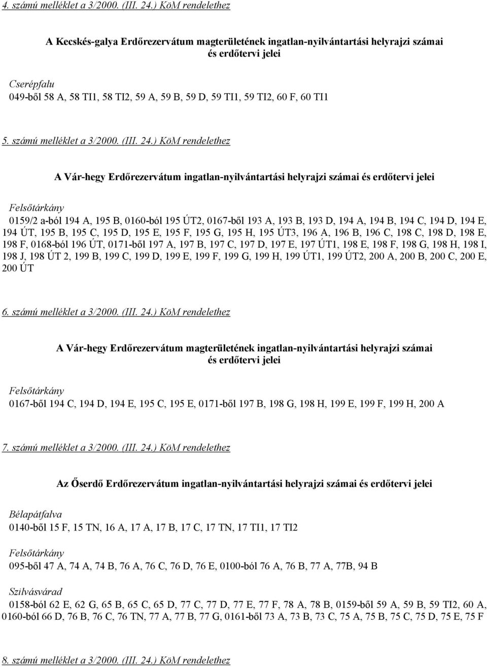 számú melléklet a 3/2000. (III. 24.
