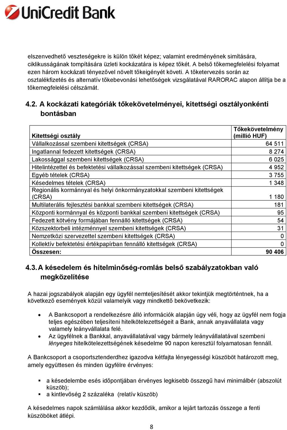 A tőketervezés során az osztalékfizetés és alternatív tőkebevonási lehetőségek vizsgálatával RARORAC alapon állítja be a tőkemegfelelési célszámát. 4.2.