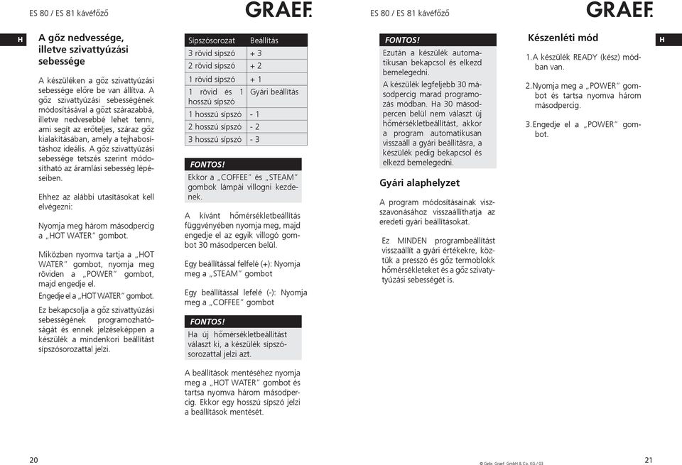 A gőz szivattyúzási sebességének módosításával a gőzt szárazabbá, illetve nedvesebbé lehet tenni, ami segít az erőteljes, száraz gőz kialakításában, amely a tejhabosításhoz ideális.