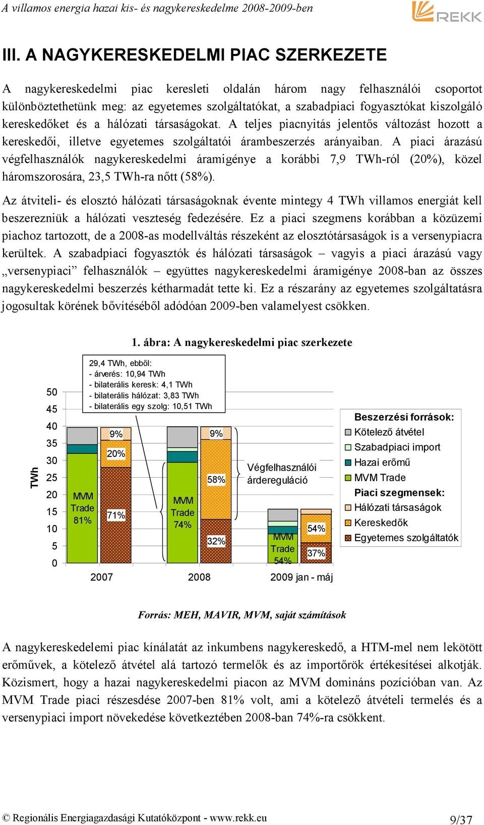 A piaci árazású végfelhasználók nagykereskedelmi áramigénye a korábbi 7,9 TWh-ról (20%), közel háromszorosára, 23,5 TWh-ra nıtt (58%).