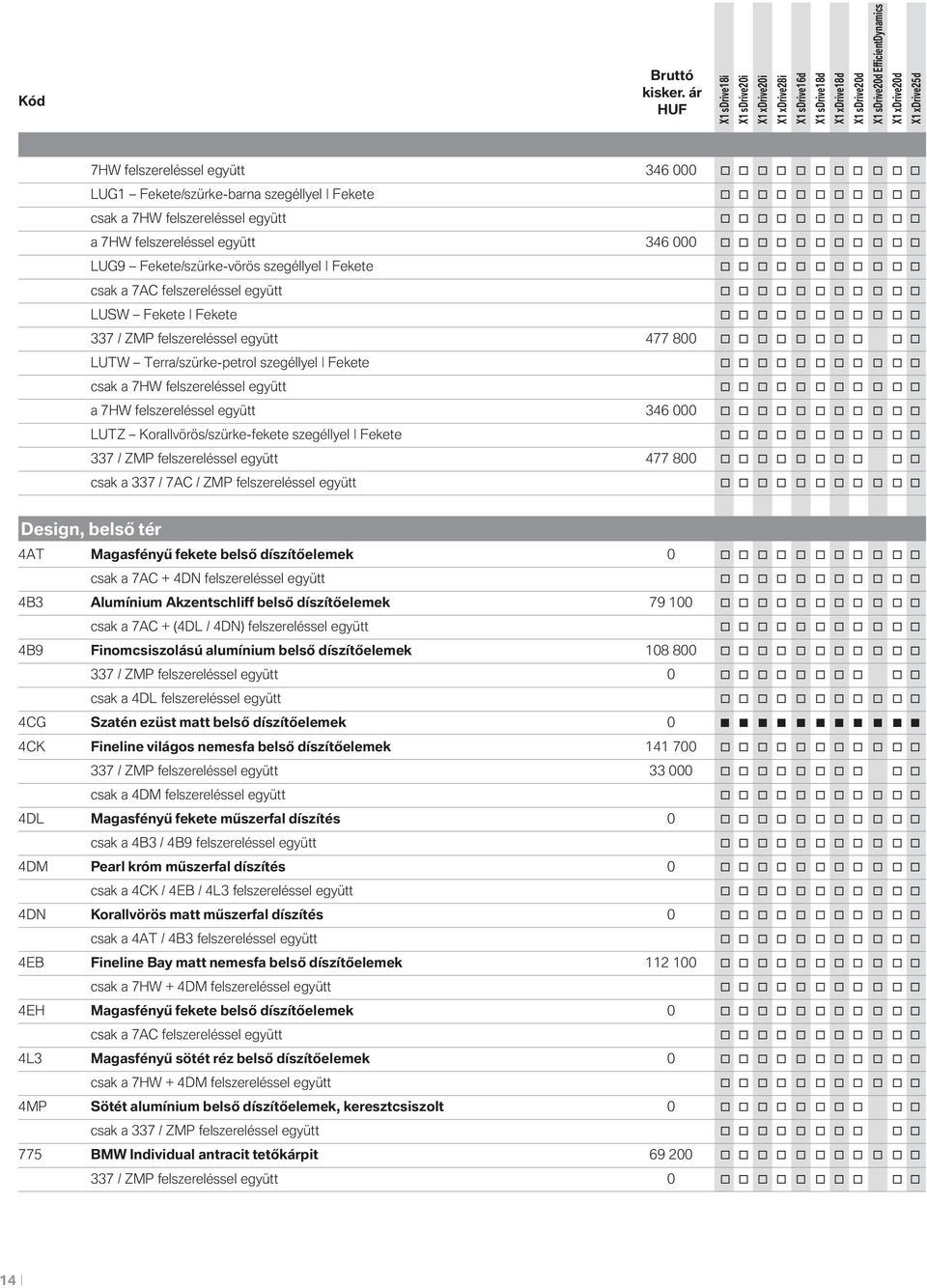 o o o o o o o 337 / ZMP felszereléssel együtt 477 800 o o o o o o o o o o LUTW Terra/szürke-petrol szegéllyel Fekete o o o o o o o o o o o csak a 7HW felszereléssel együtt o o o o o o o o o o o a 7HW