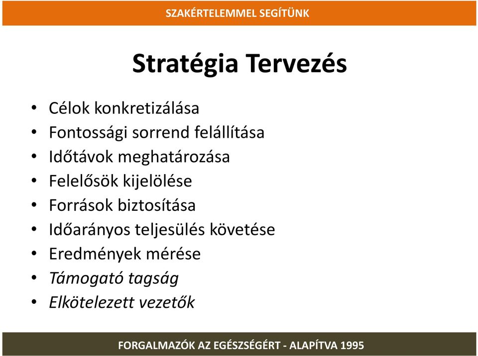 kijelölése Források biztosítása Időarányos teljesülés