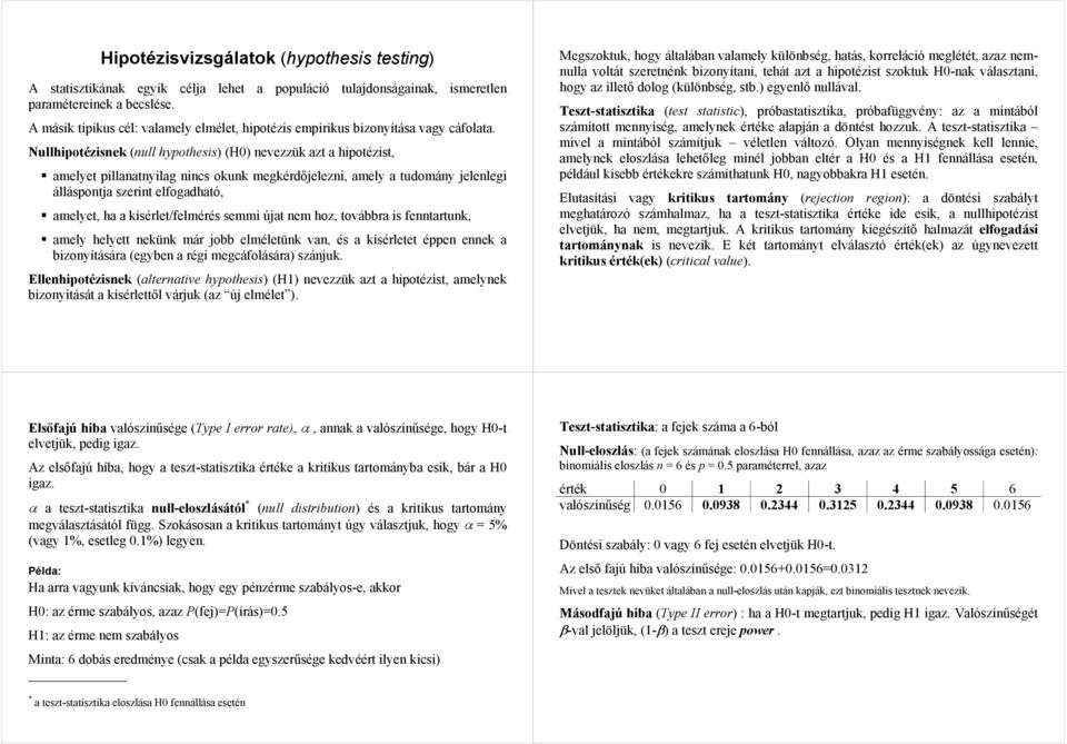 Nullhipotézisek (ull hypothesis) (H) evezzük azt a hipotézist, amelyet pillaatyilag ics okuk megkérdőjelezi, amely a tudomáy jelelegi álláspotja szerit elogadható, amelyet, ha a kísérlet/elmérés