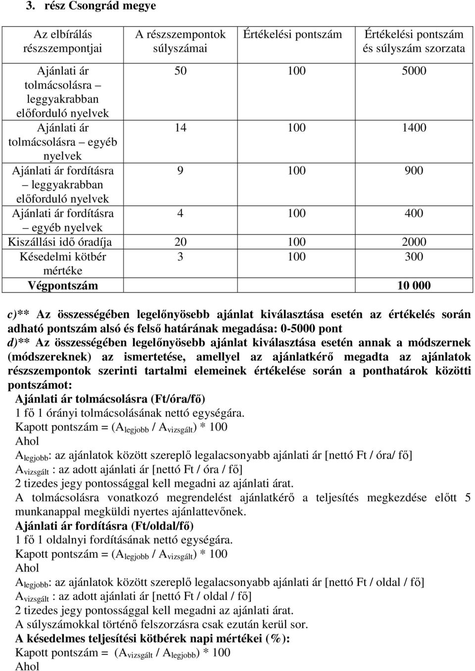 ponthatárok közötti pontszámot: tolmácsolásra (Ft/óra/fő) 1 fő 1 órányi tolmácsolásának nettó egységára.