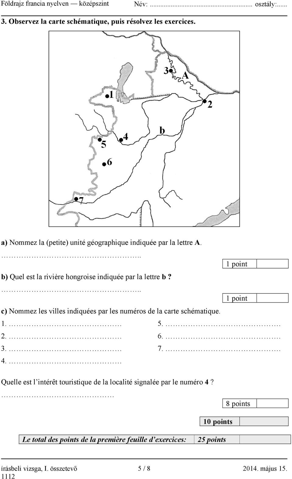 .. 1 point c) Nommez les villes indiquées par les numéros de la carte schématique. 1. 5.. 2. 6.. 3. 7.. 4.