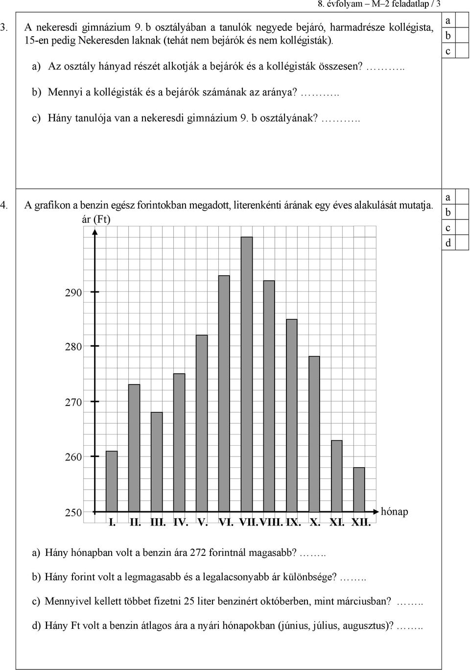 A grfikon enzin egész forintokn megott, literenkénti áránk egy éves lkulását muttj. ár (Ft) 290 280 270 260 250 I. II. III. IV. V. VI. VII.VIII. IX. X. XI. XII.