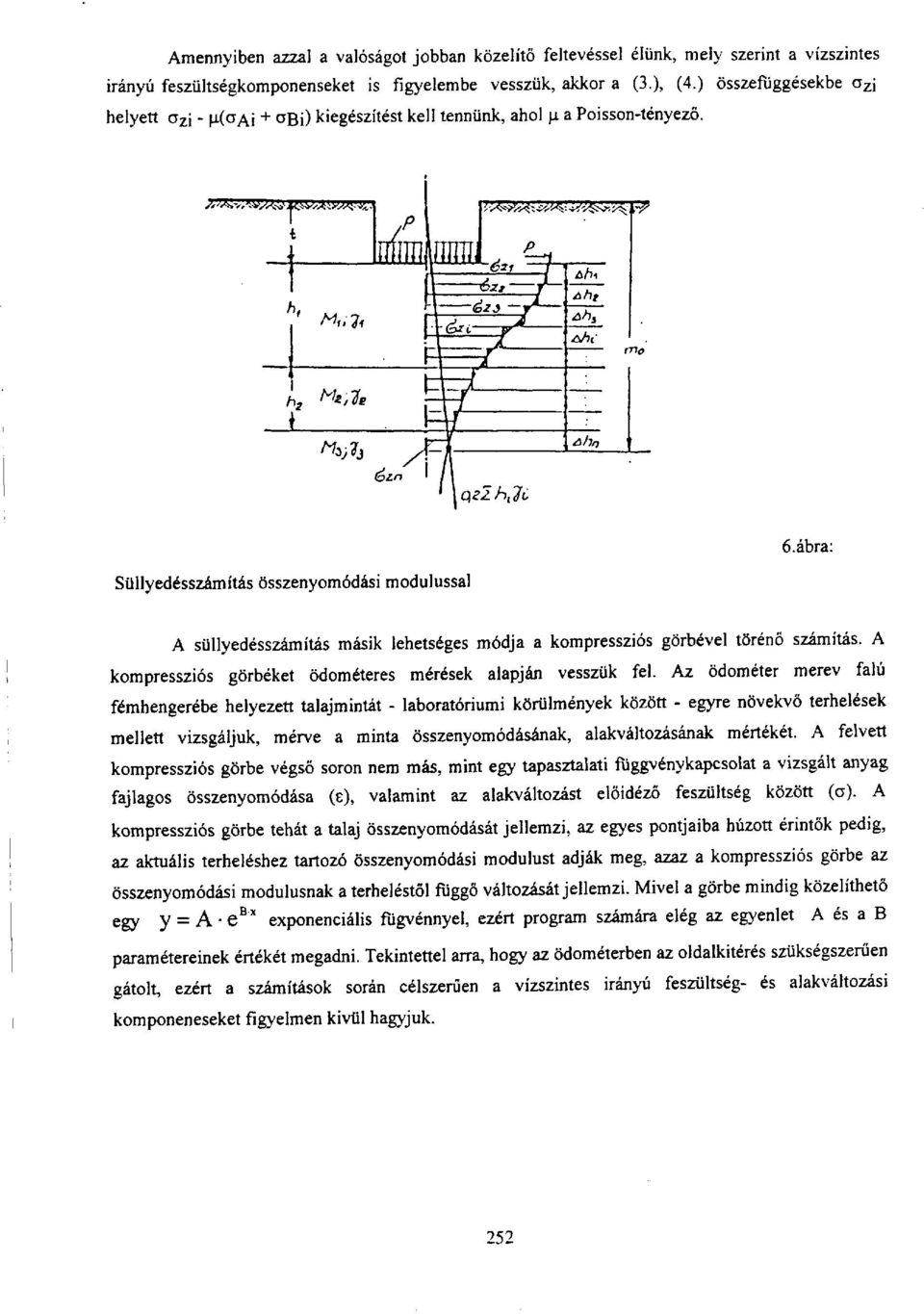 ábra: A süllyedésszámítás másik lehetséges módja a kompressziós görbével törénő számítás. A kompressziós görbéket ödométeres mérések alapján vesszük fel.