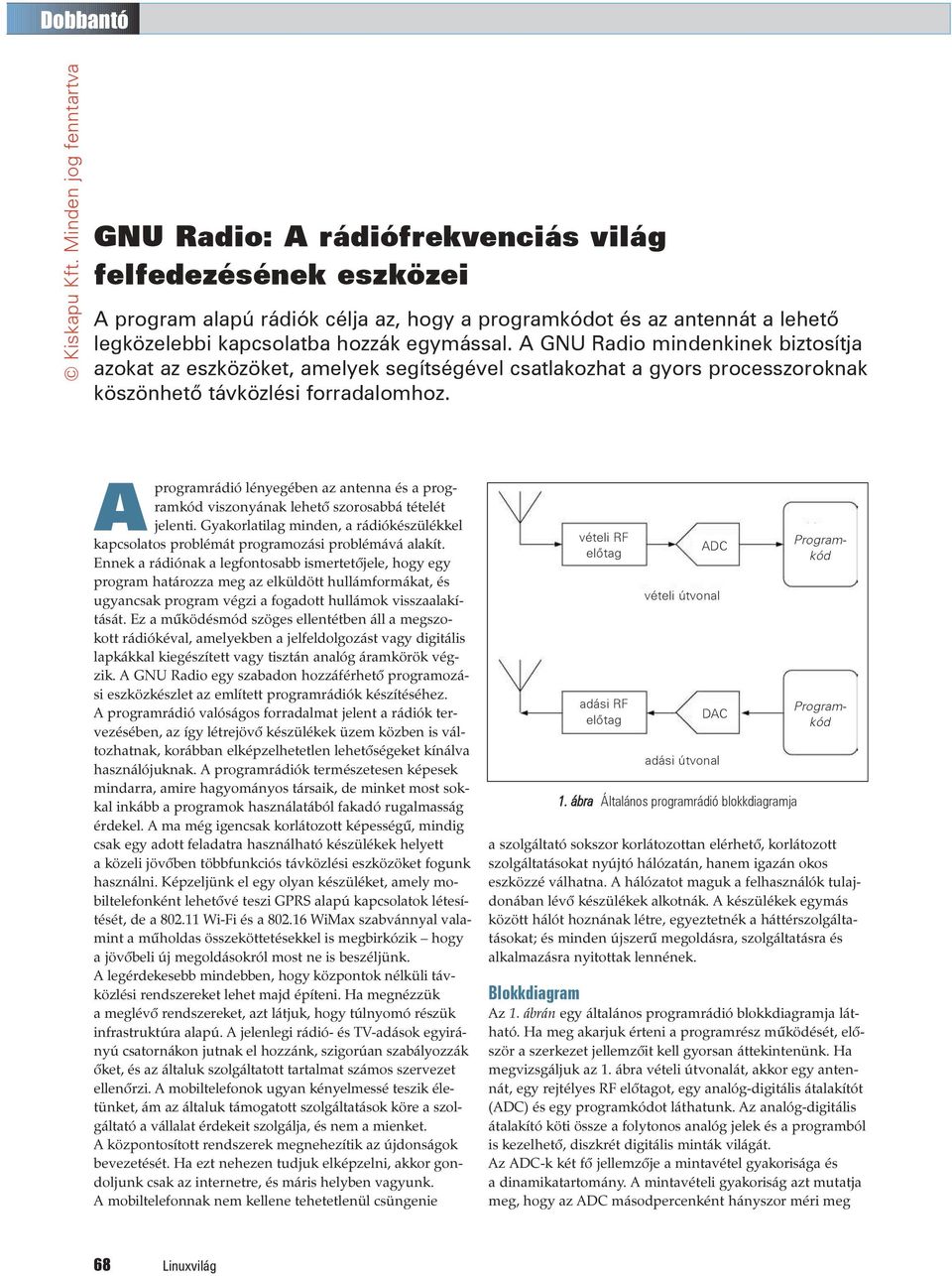 programrádió lényegében az antenna és a programkód viszonyának lehetõ szorosabbá tételét A jelenti. Gyakorlatilag minden, a rádiókészülékkel kapcsolatos problémát programozási problémává alakít.