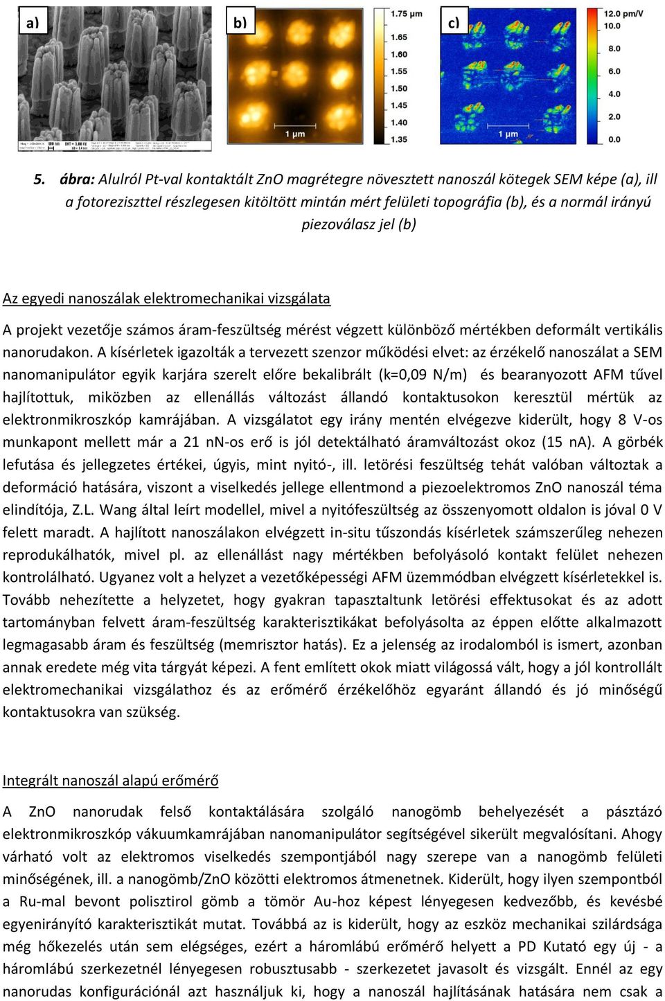 jel (b) Az egyedi nanoszálak elektromechanikai vizsgálata A projekt vezetője számos áram-feszültség mérést végzett különböző mértékben deformált vertikális nanorudakon.