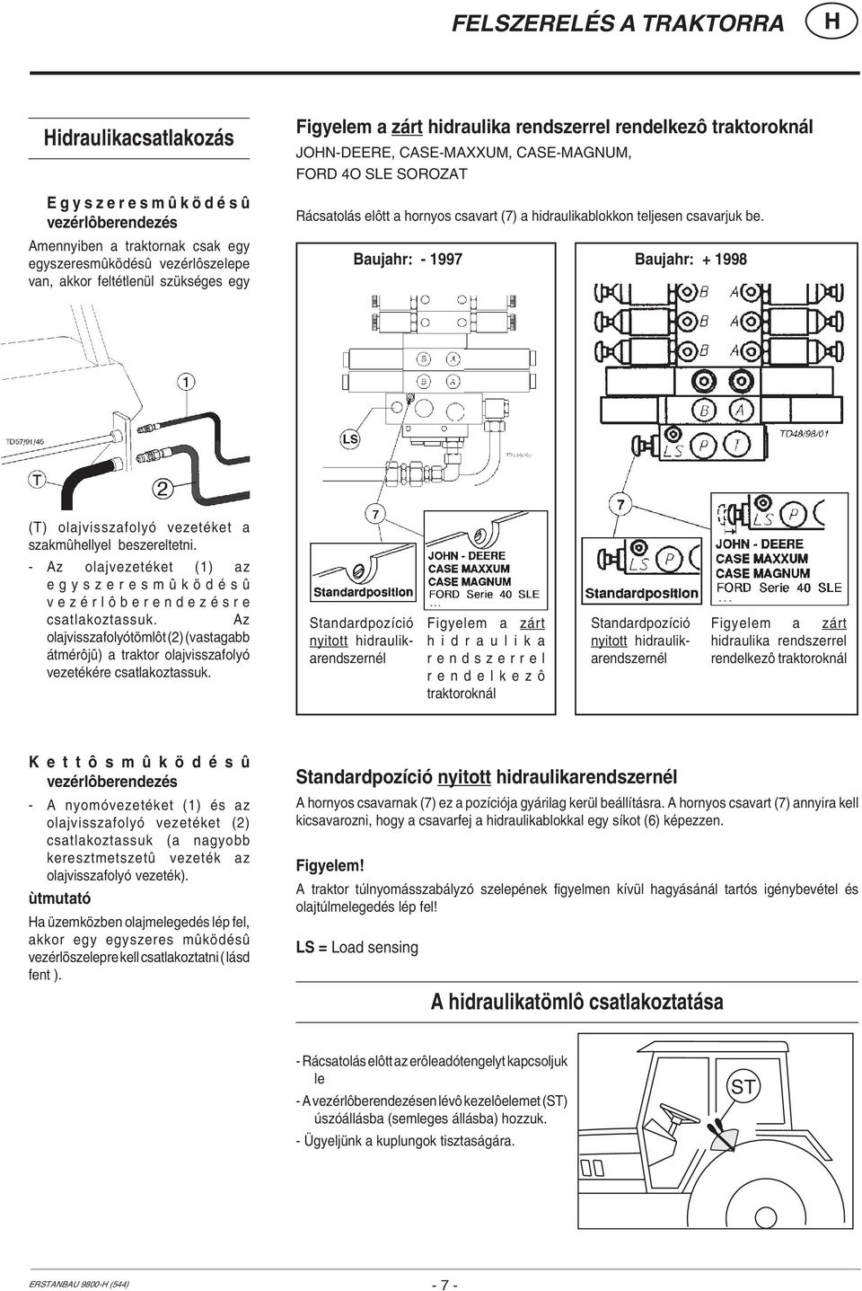 Baujahr: - 1997 Baujahr: + 1998 (T) olajvisszafolyó vezetéket a szakmûhellyel beszereltetni. - Az olajvezetéket (1) az egyszeresmû k ö d é s û vezé rlô berendezé sre csatlakoztassuk.