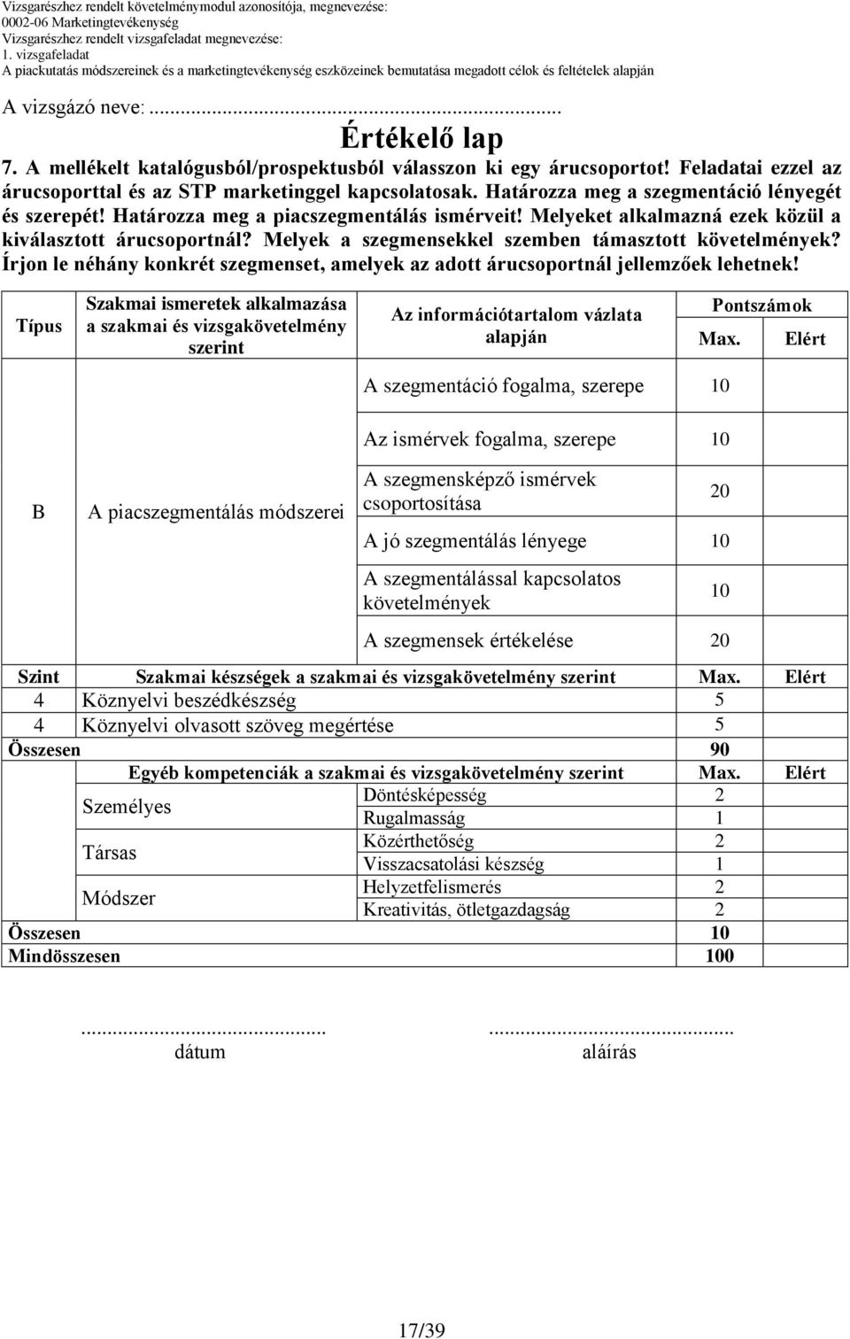 Melyek a szegmensekkel szemben támasztott követelmények? Írjon le néhány konkrét szegmenset, amelyek az adott árucsoportnál jellemzőek lehetnek!