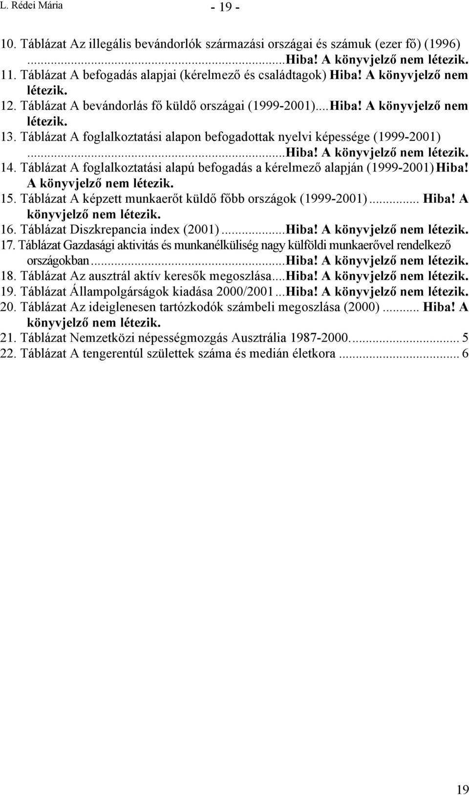 A 5. Táblázat A képzett munkaerőt küldő főbb országok (-200)... Hiba! A 6. Táblázat Diszkrepancia index (200)...Hiba! A 7.