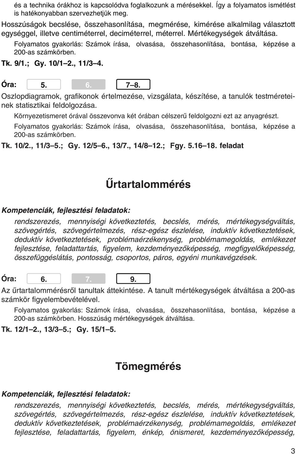 Folyamatos gyakorlás: Számok írása, olvasása, összehasonlítása, bontása, képzése a 200-as számkörben. Tk. 9/1.; Gy. 10/1 2., 11/3 4. Óra: 5. 6. 7 8.