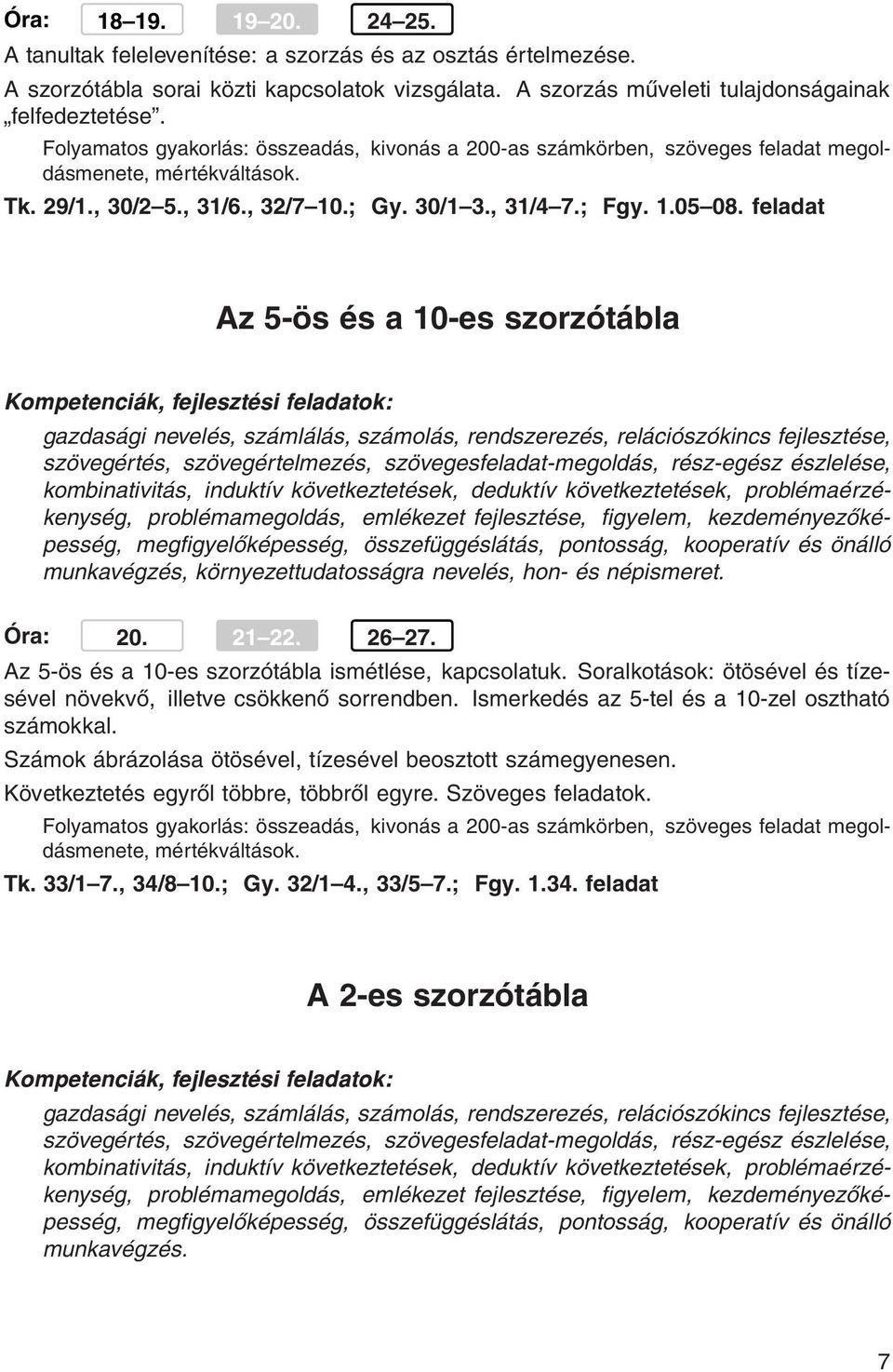 feladat Az 5-ös és a 10-es szorzótábla szövegértés, szövegértelmezés, szövegesfeladat-megoldás, rész-egész észlelése, kombinativitás, induktív következtetések, deduktív következtetések,