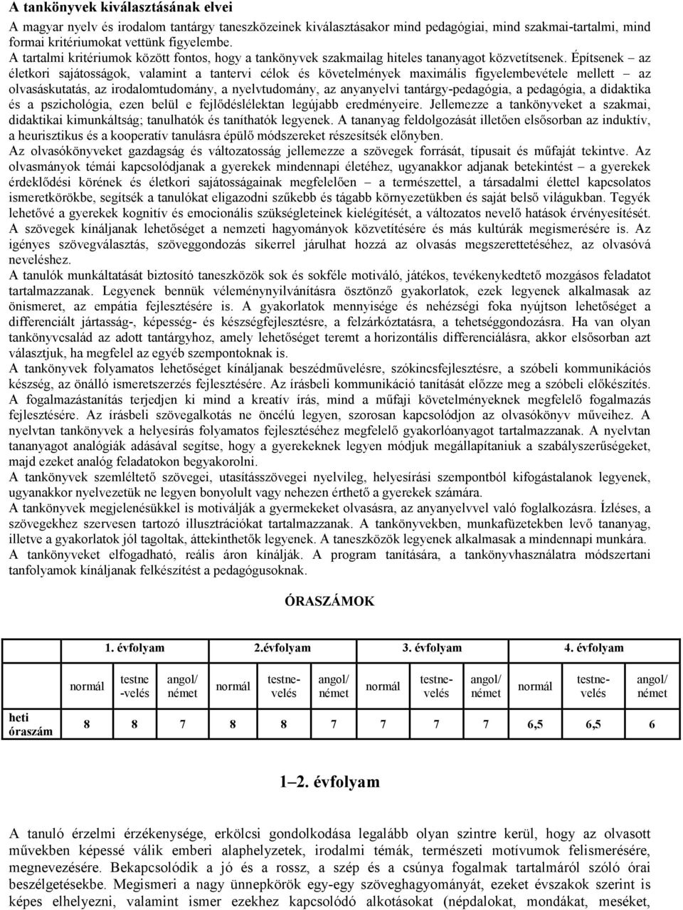 Építsenek az életkori sajátosságok, valamint a tantervi célok és követelmények maximális figyelembevétele mellett az olvasáskutatás, az irodalomtudomány, a nyelvtudomány, az anyanyelvi