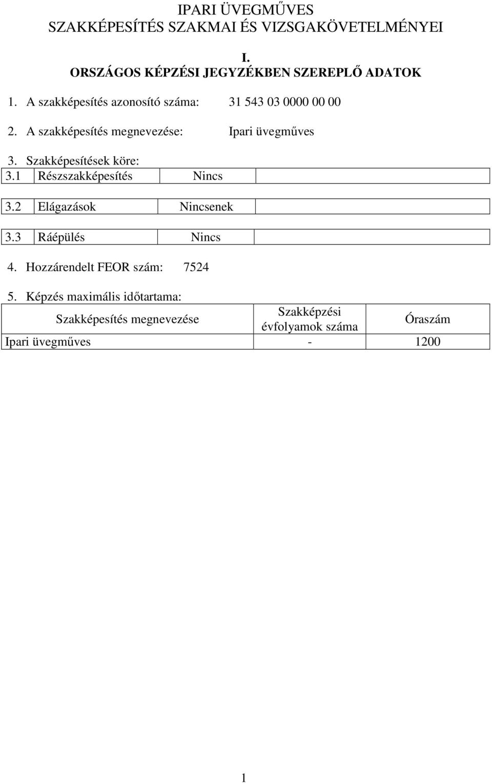 Szakképesítések köre: 3.1 Részszakképesítés Nincs 3.2 Elágazások Nincsenek 3.3 Ráépülés Nincs 4.