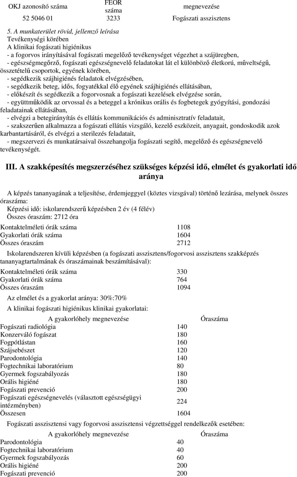 fogászati egészségnevelı feladatokat lát el különbözı életkorú, mőveltségő, összetételő csoportok, egyének körében, - segédkezik szájhigiénés feladatok elvégzésében, - segédkezik beteg, idıs,